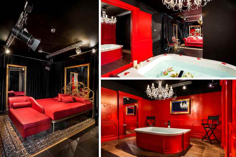 Von allen Erotikhotels in Italien bietet das Moom Motel bei Mailand die besten Themenzimmer für verspielte Paare. So erinnert die Suite Rouge an ein Filmset und ist mit Videokameras ausgestattet. 