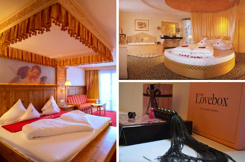 Mit seinen Suiten für Verliebte gilt das romantische Hotel Toalstock in Fiss als eines der gefragtesten Erotikhotels von Österreich. Auch hier können neugierige Paare eine Lovebox & Sexspielzeug zubuchen