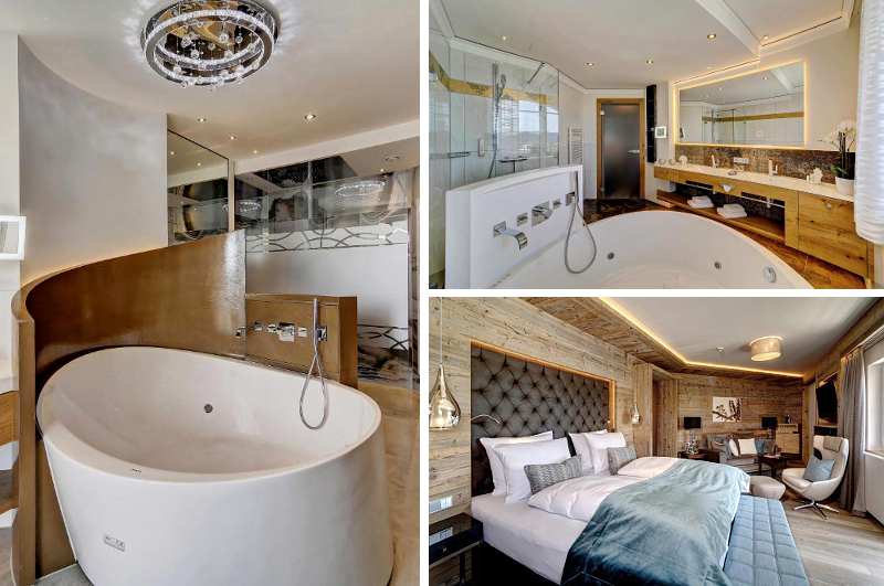 Luxuriöse Hotelzimmer mit eigenem Whirlpool locken besonders wellness liebende Paare in den Jagdhof Röhrnbach nach Bayern 