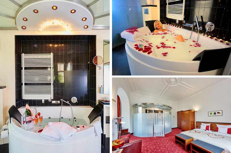 Eine romantische Auszeit in Bayern und ein Hotelzimmer mit stimmungsvollem Whirlpool für zwei verspricht die Suite Julia in der Villa Straubing